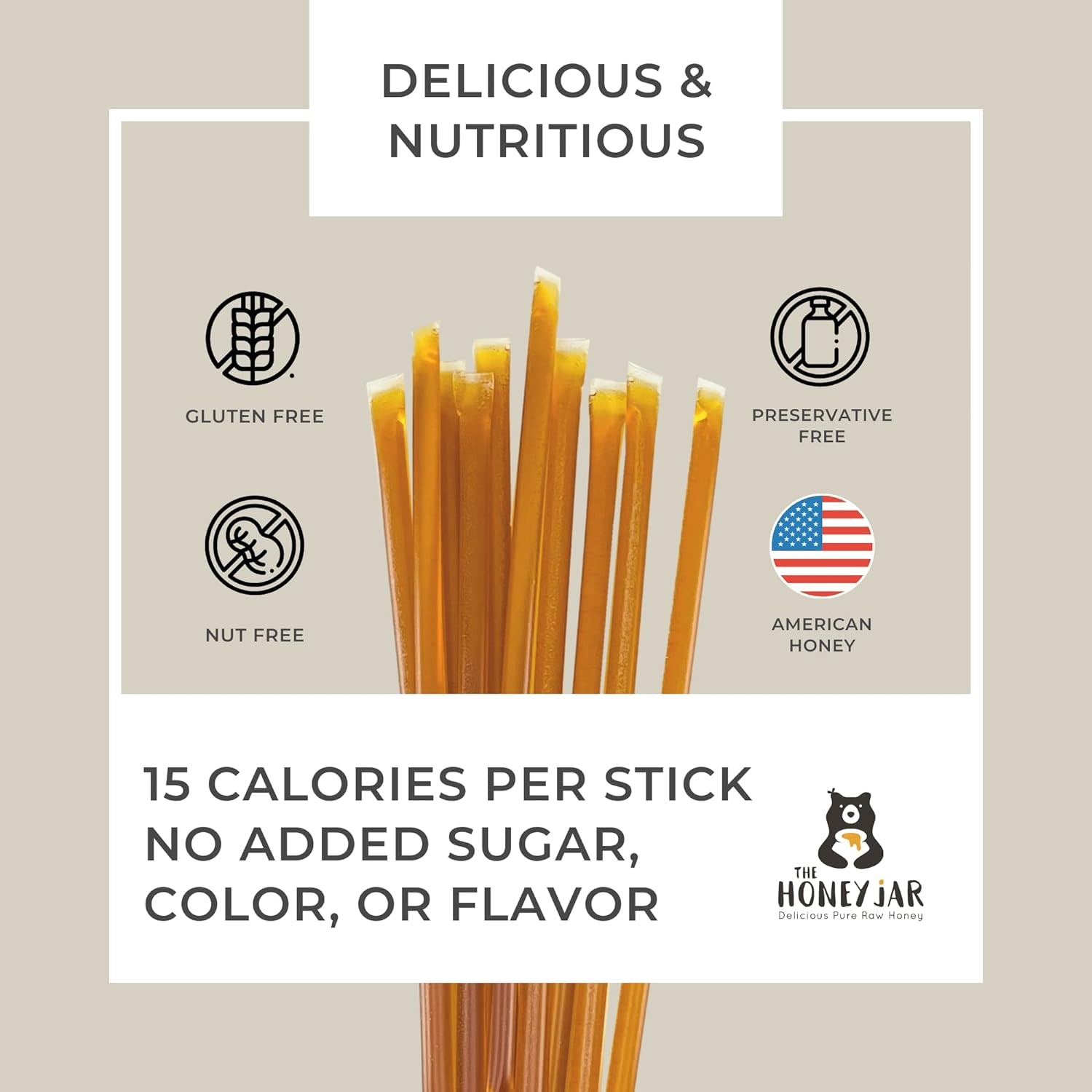 Plain Raw Honey Sticks - Pure Honey Straws for Tea, Coffee, or a Healthy Treat - One Teaspoon of Flavored Honey per Stick - Made in the USA with Real Honey - (50 Count)