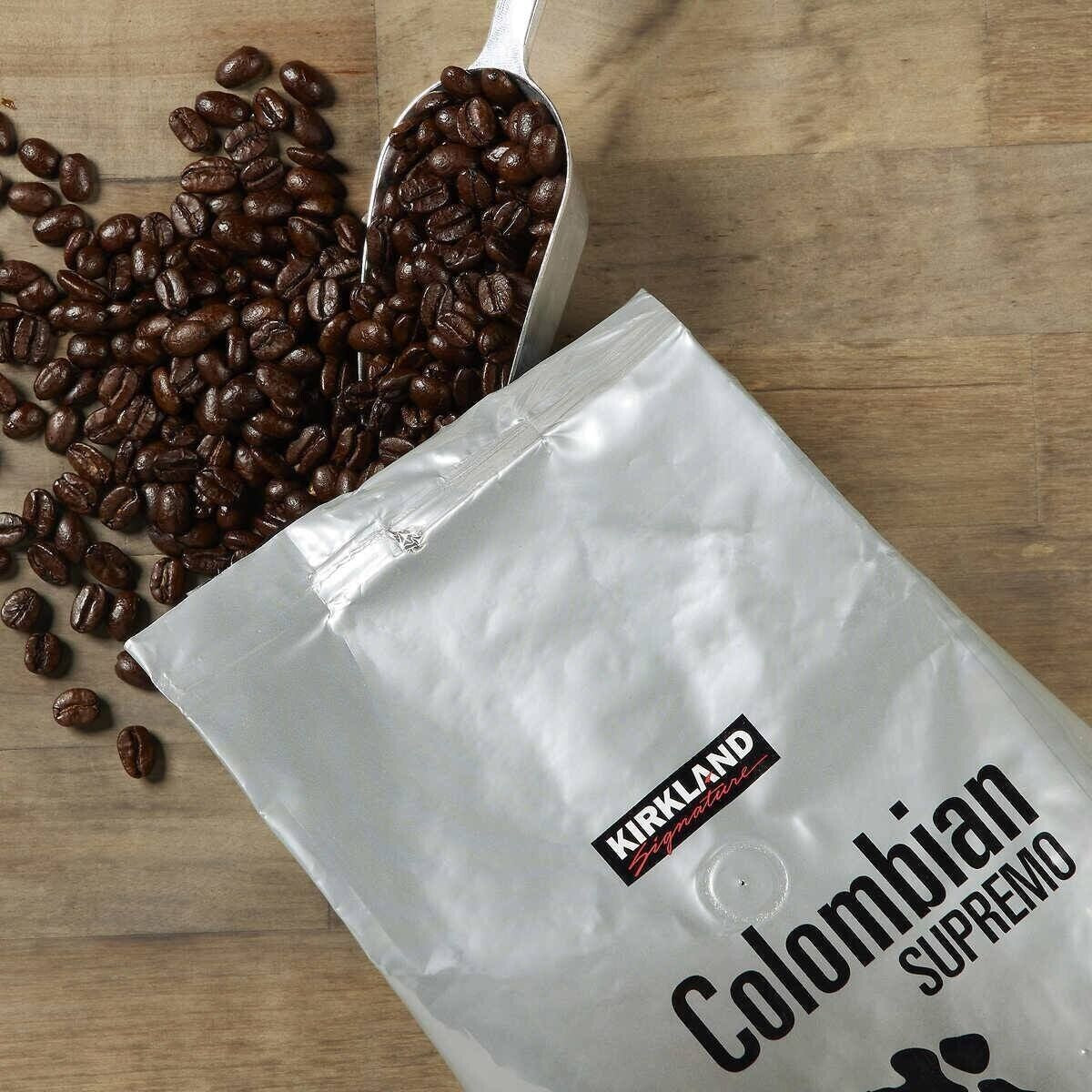 Kirkland Signature Colombian Supremo Coffee, Whole Bean, 3 Lbs Medium Roast USA