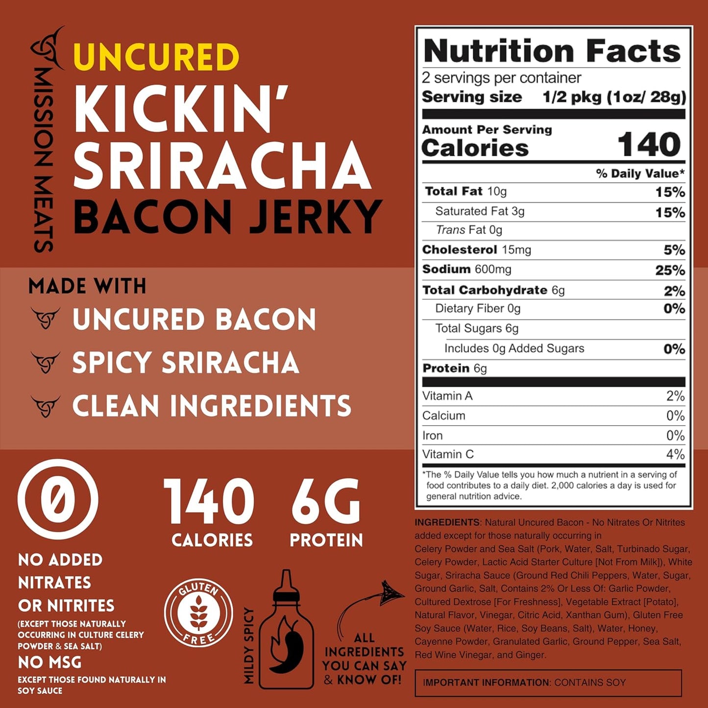 Candied Bacon Jerky (Sriracha) – Uncured Bacon Jerky, Perfect Precooked Bacon for Bloody Mary Bar Supplies, Bloody Mary Bacon, Real Bacon Gifts – Small Batch, Gluten Free, 2Oz (Pack of 3)