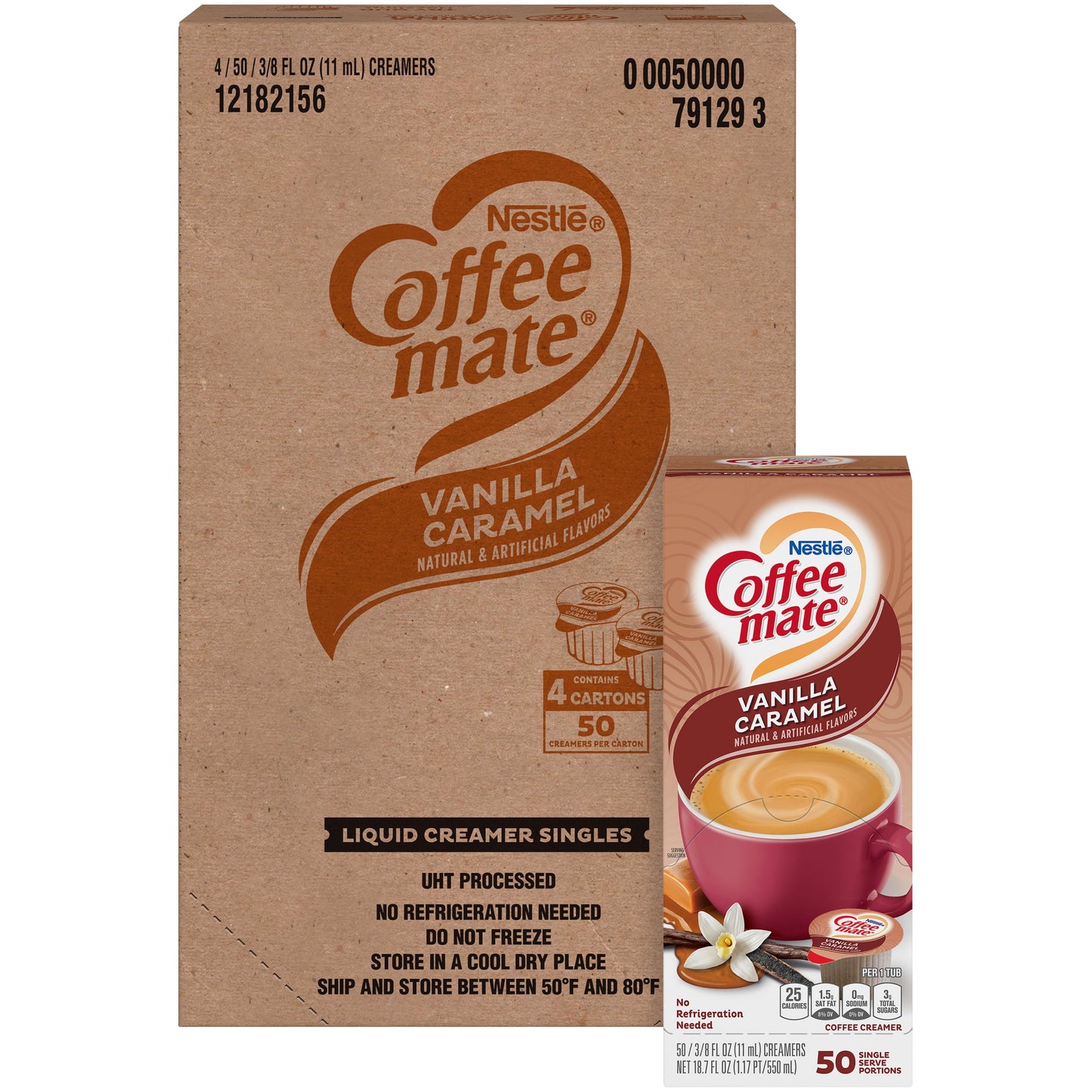 Coffee Mate Vanilla Caramel Non-Dairy Creamer, 0.375 Fl Oz, 200 Count Tubs (4 Packs of 50)