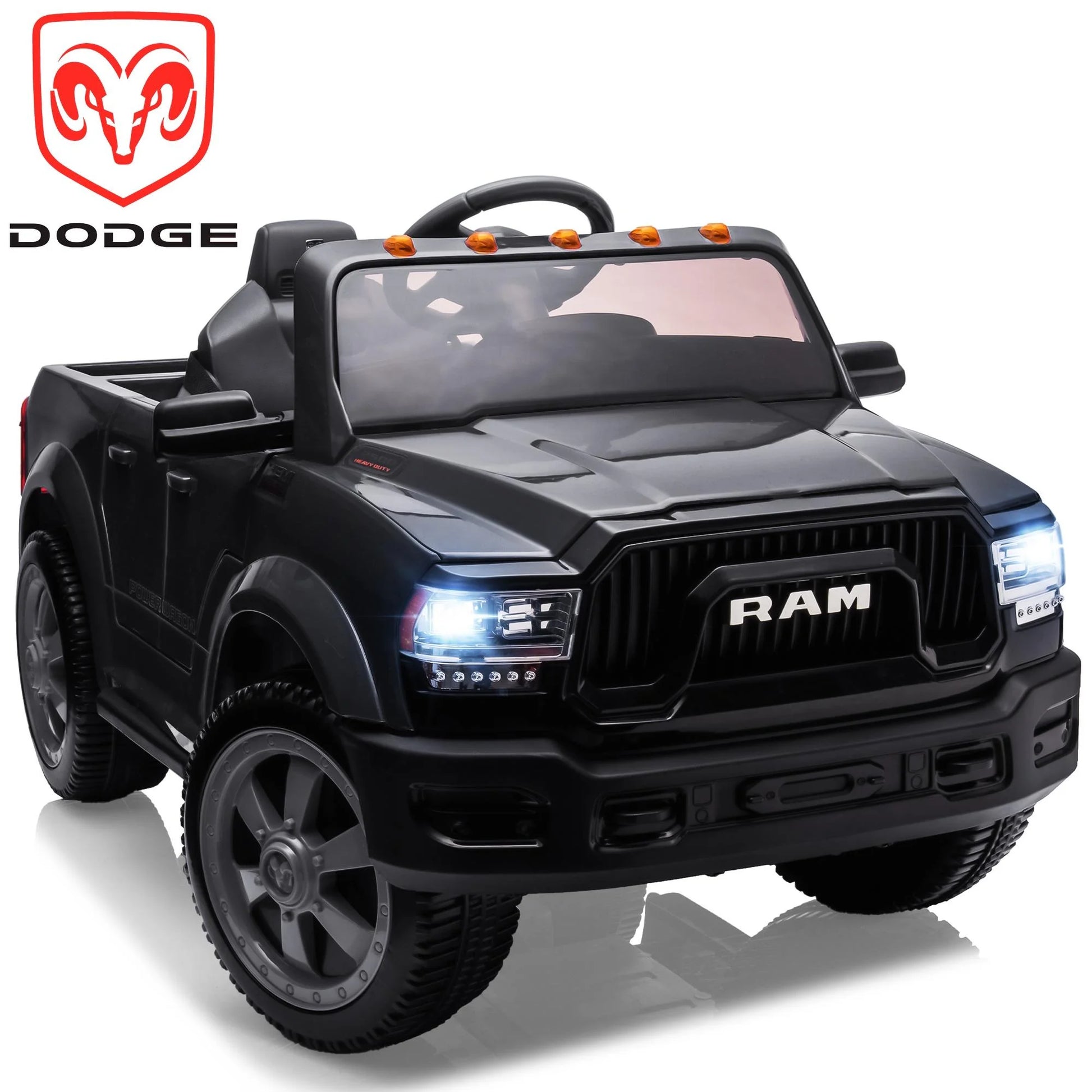 Dodge RAM Ride on Car, 12V Powered Ride on Toy with Remote Control, Rear Wheel Suspension, 5 Point Safety Belt, MP3 Player, Bluetooth, LED Lights, Electric Vehicles for 3-8 Years Boys Girls, Blue