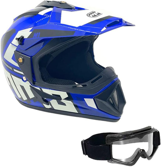 Adult Motorcycle off Road Helmet DOT - MX ATV Dirt Bike Motocross UTV - with Goggles