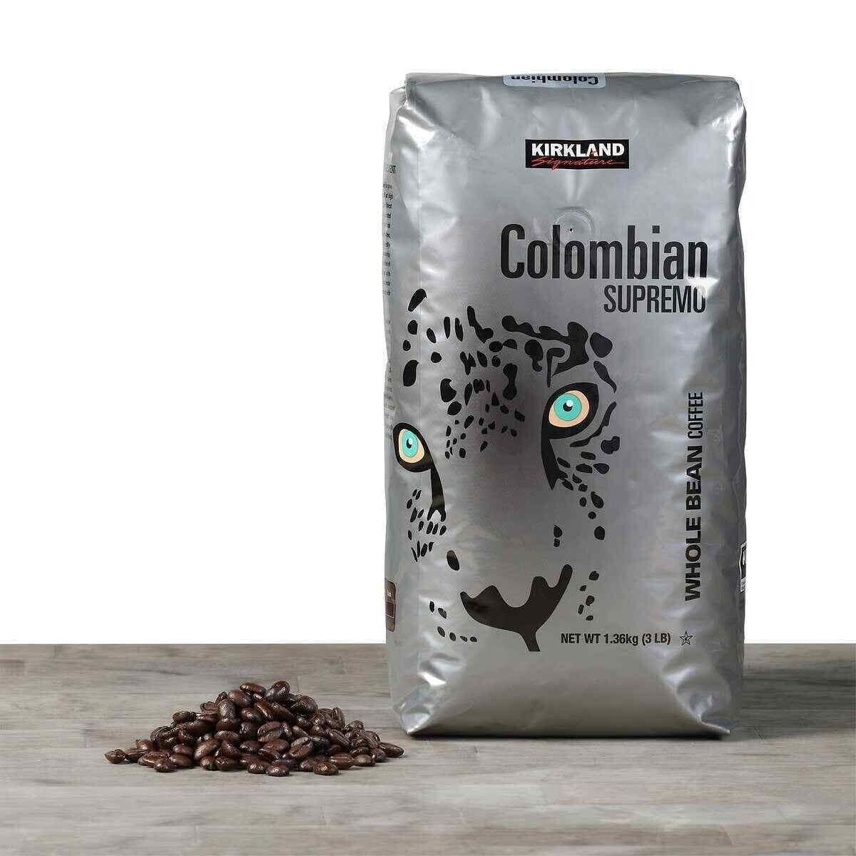 Kirkland Signature Colombian Supremo Coffee, Whole Bean, 3 Lbs Medium Roast USA