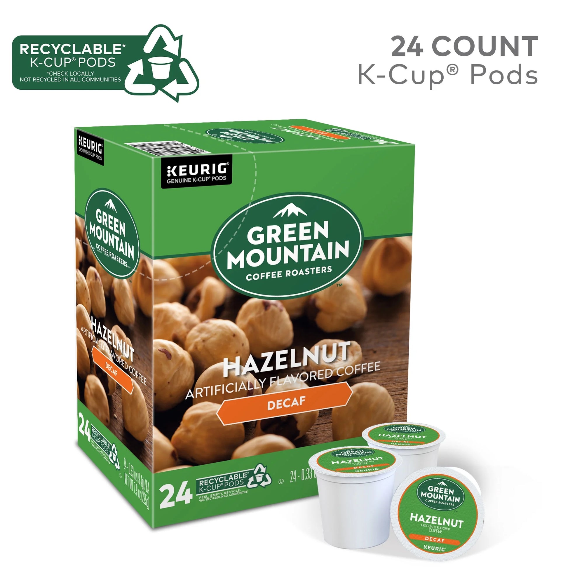 , Decaf Hazelnut Light Roast K-Cup Coffee Pods, 24 Count