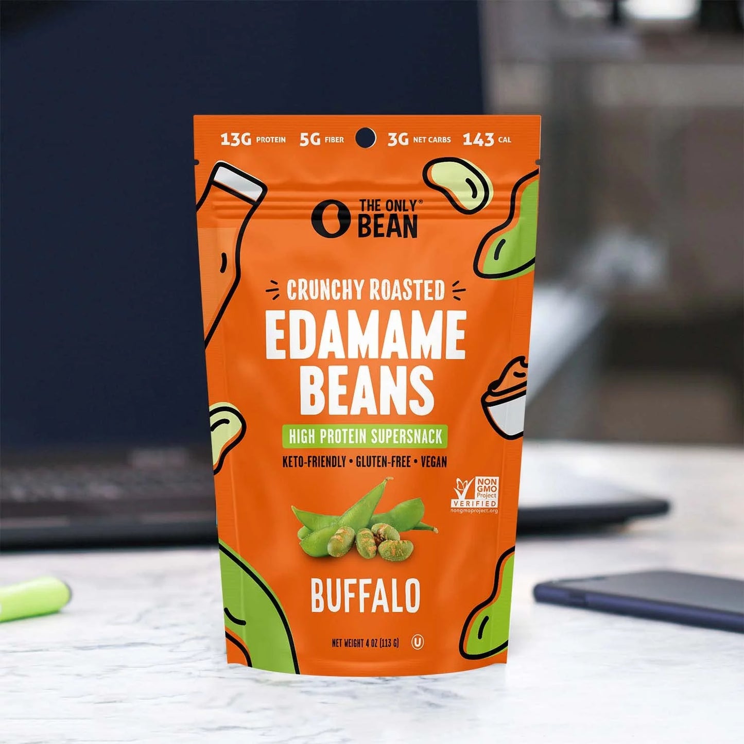 Crunchy Roasted Edamame Beans (Buffalo) - Keto Snacks (3G Net) - High Protein Healthy Snacks (13G Protein) - Low Carb & Calorie, Gluten-Free Snack, Vegan Keto Food - 4 Oz (3 Pack)