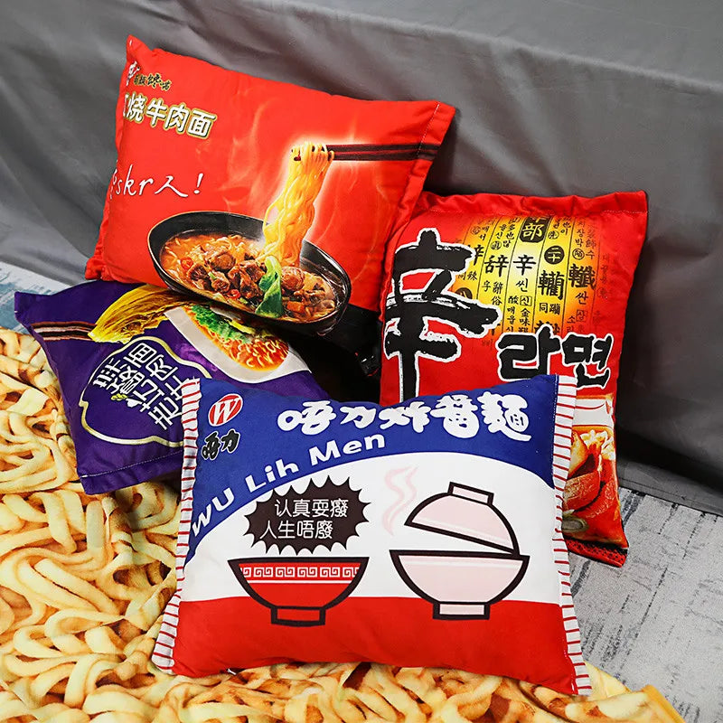 Simulation Instant Noodles Plush Pillow with Blanket Stuffed Braised Beef/Lao Tan Sauerkraut Beef/Fried Noodles Shin Ramen Gifts