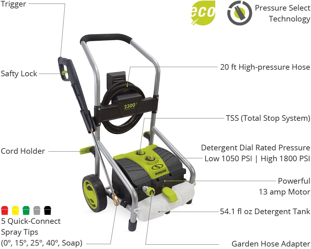 Electric Pressure Washer W/ Extension Wand, 13-Amp, 2300-PSI, 1.6-GPM