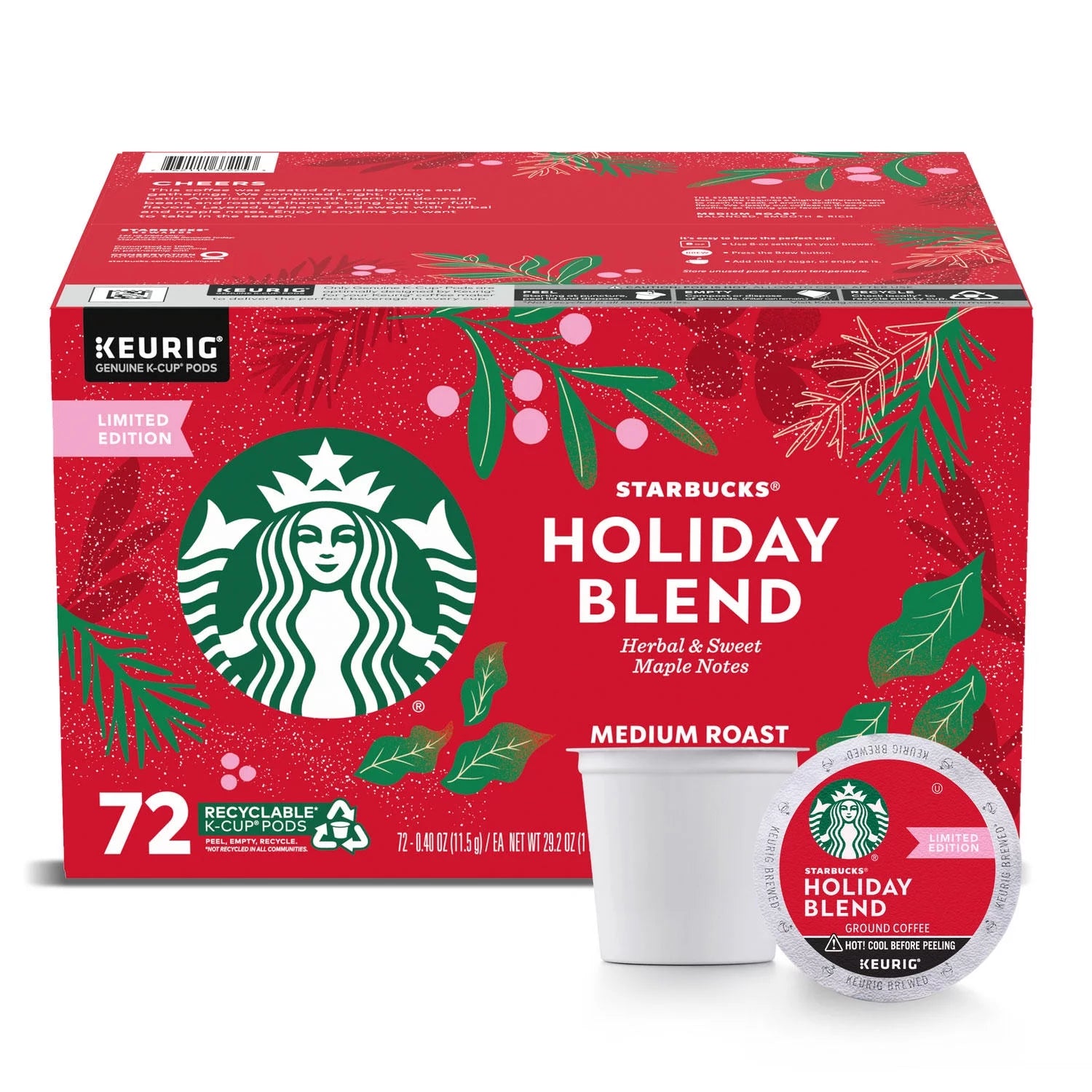 ® Holiday Blend Medium Roast Ground Coffee K-Cup® Pods 72 Ct Box