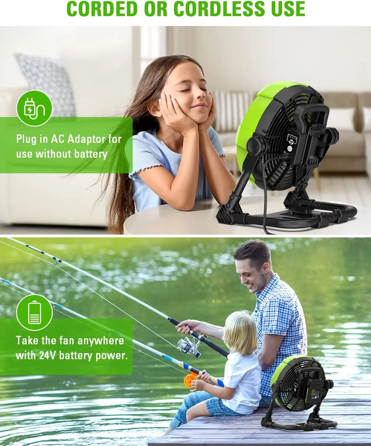 24V 10" (5-Speed) Fan (500 CFM) with 2.0Ah USB Battery and Charger