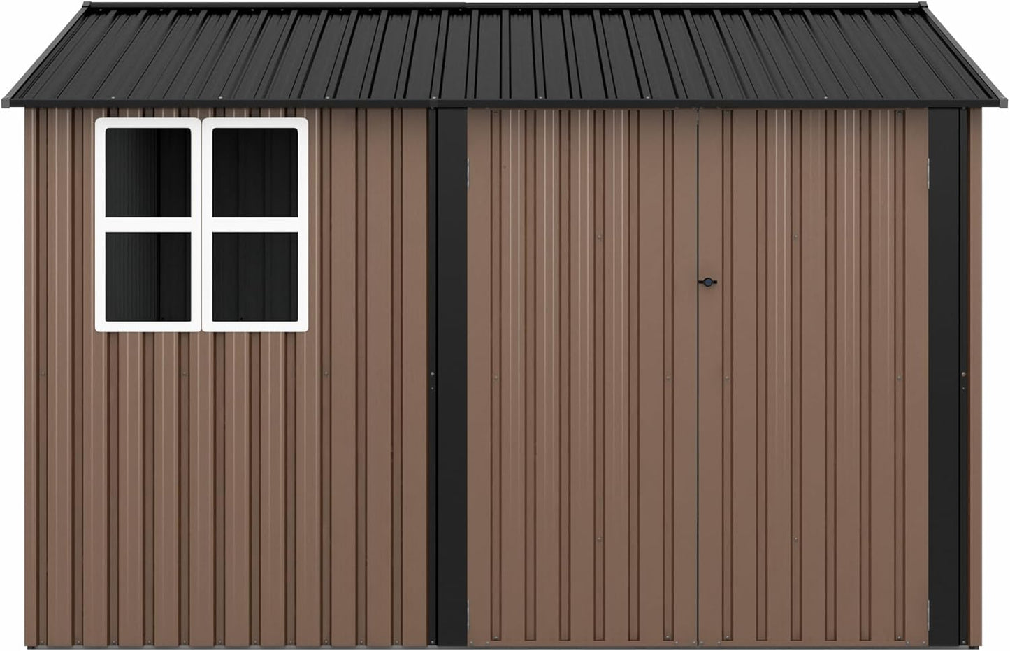 10X10 FT Outdoor Storage Shed, Large Metal Tool Sheds with Updated Frame Structure and Lockable Doors, Garden Shed for Backyard Garden Patio Lawn, Brown