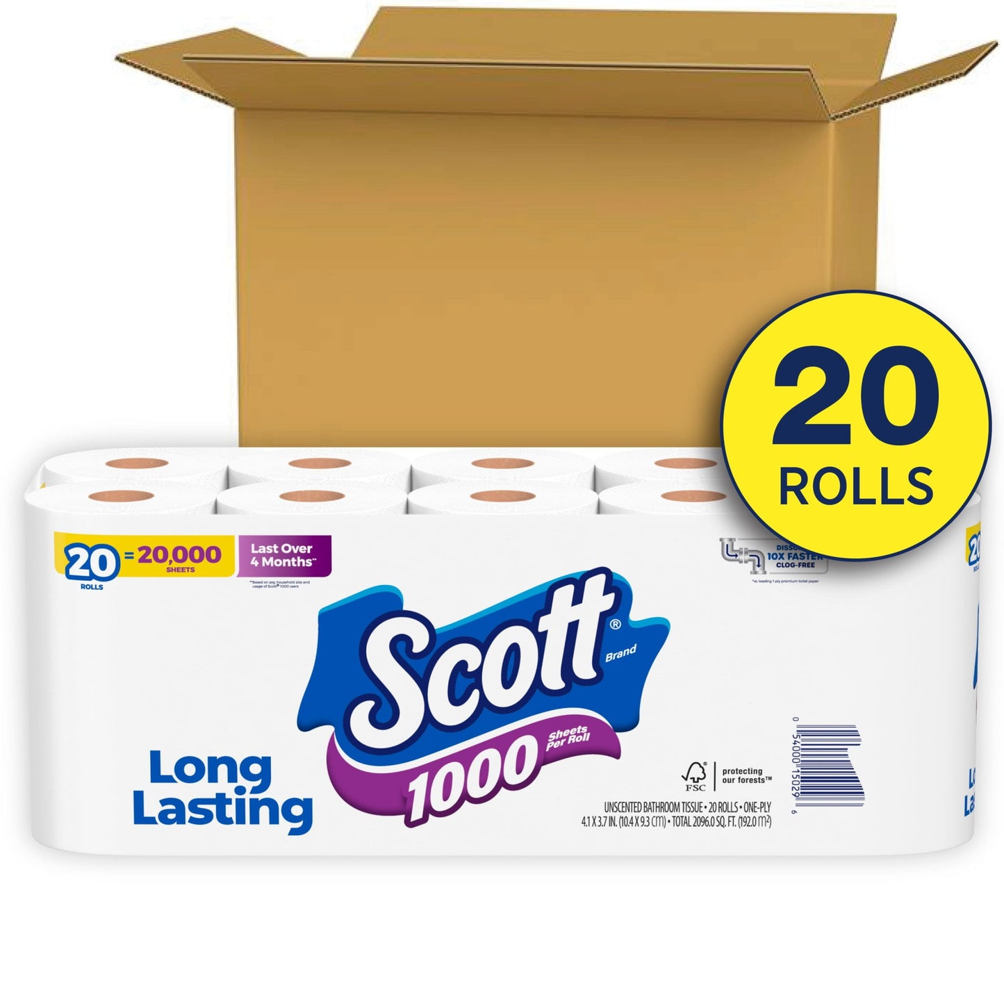 (6 Pack)  1000 Toilet Paper, 20 Rolls, 1,000 Sheets per Roll