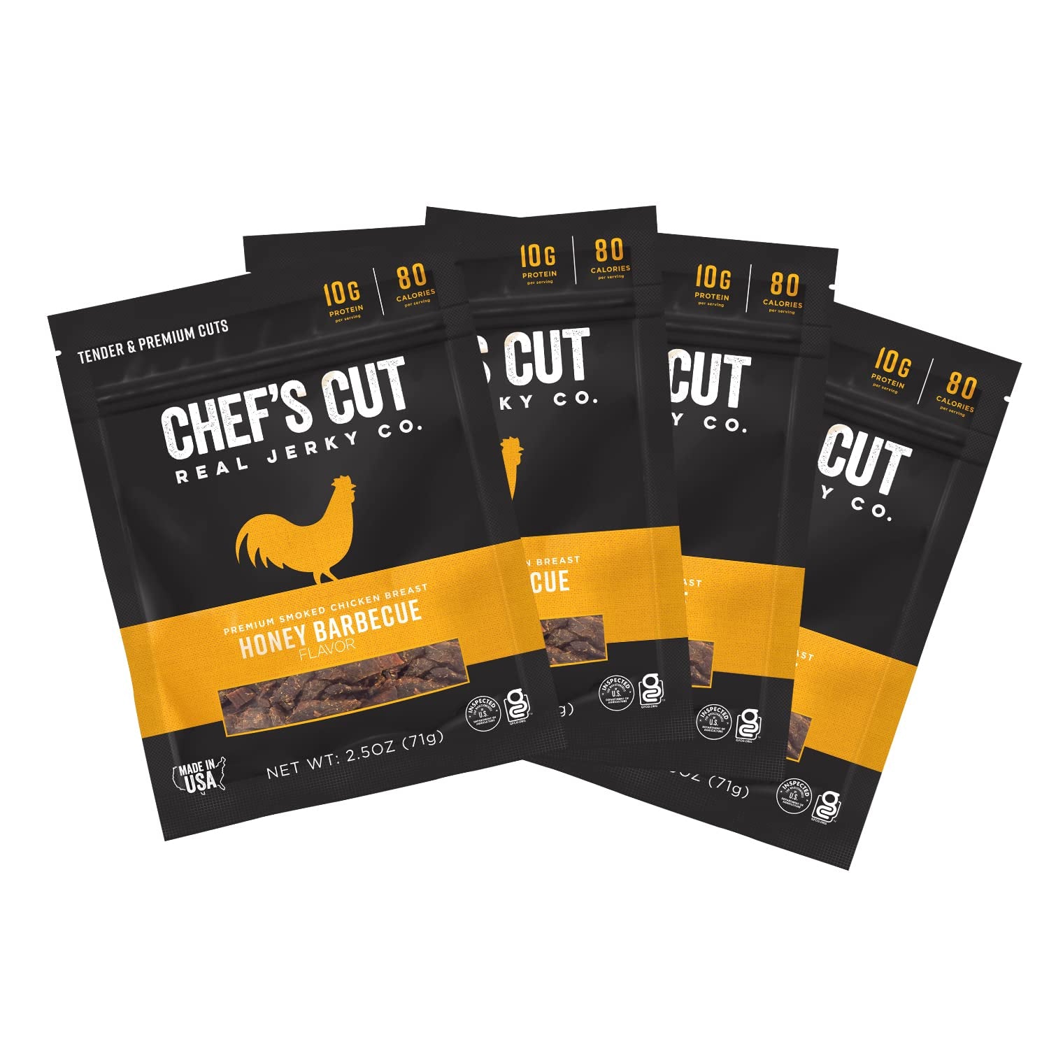 Chef'S Cut Chicken Jerky, Honey Barbecue, High Protein Meat Snack, 10G of Protein and 80 Calories, Gluten Free, Premium Smoked Chicken Breast - 2.5 Ounce (Pack of 4)