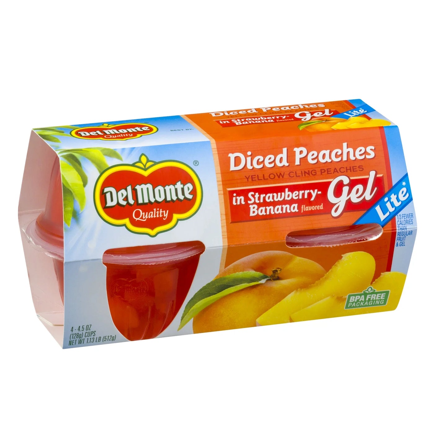 Peaches Fruit 4 Cup Snacks in Strawberry-Banana Flavored Gel 4.5 Oz