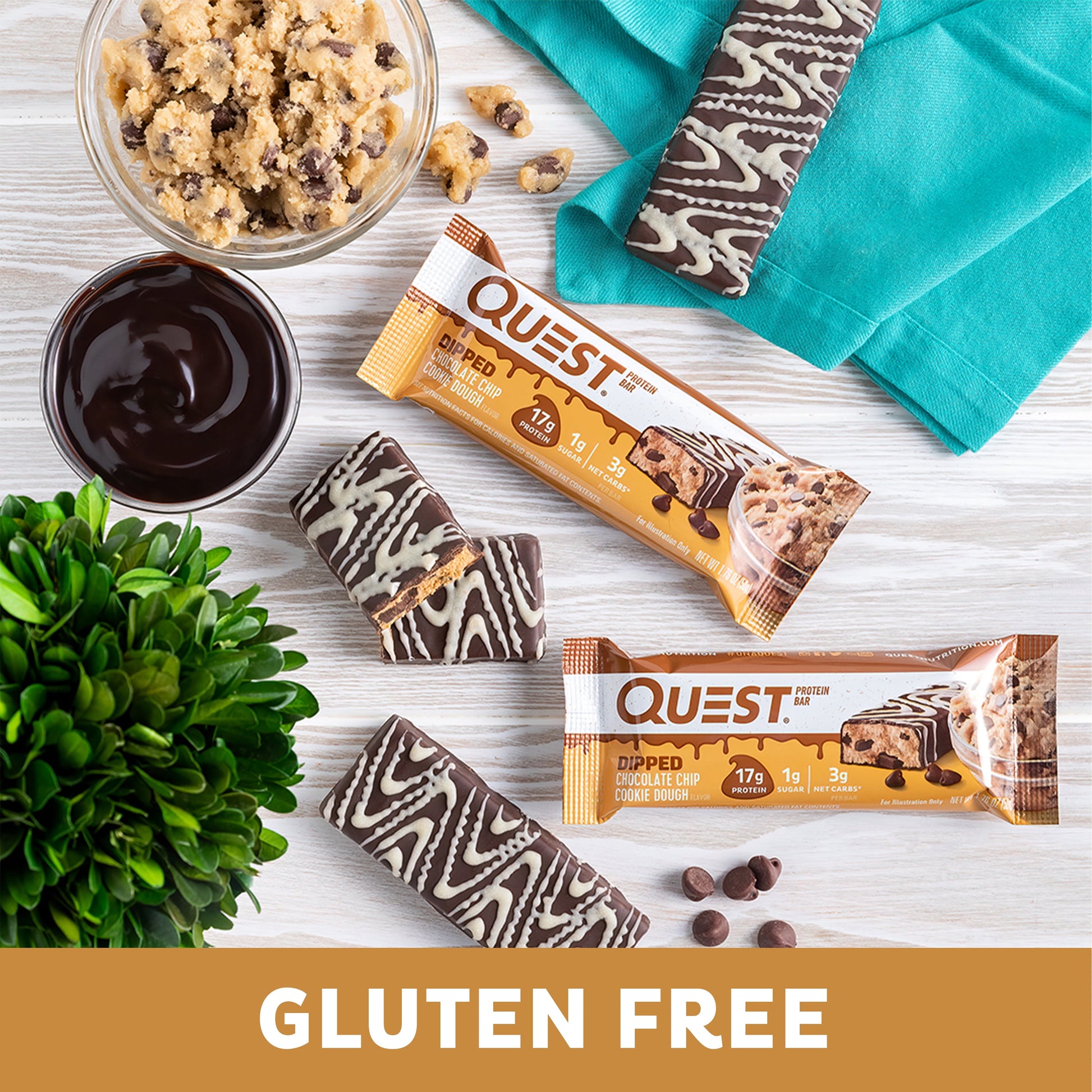 (3 Pack)  Dipped Protein Bars, Low Sugar, High Protein, Chocolate Chip Cookie Dough, 4 Count