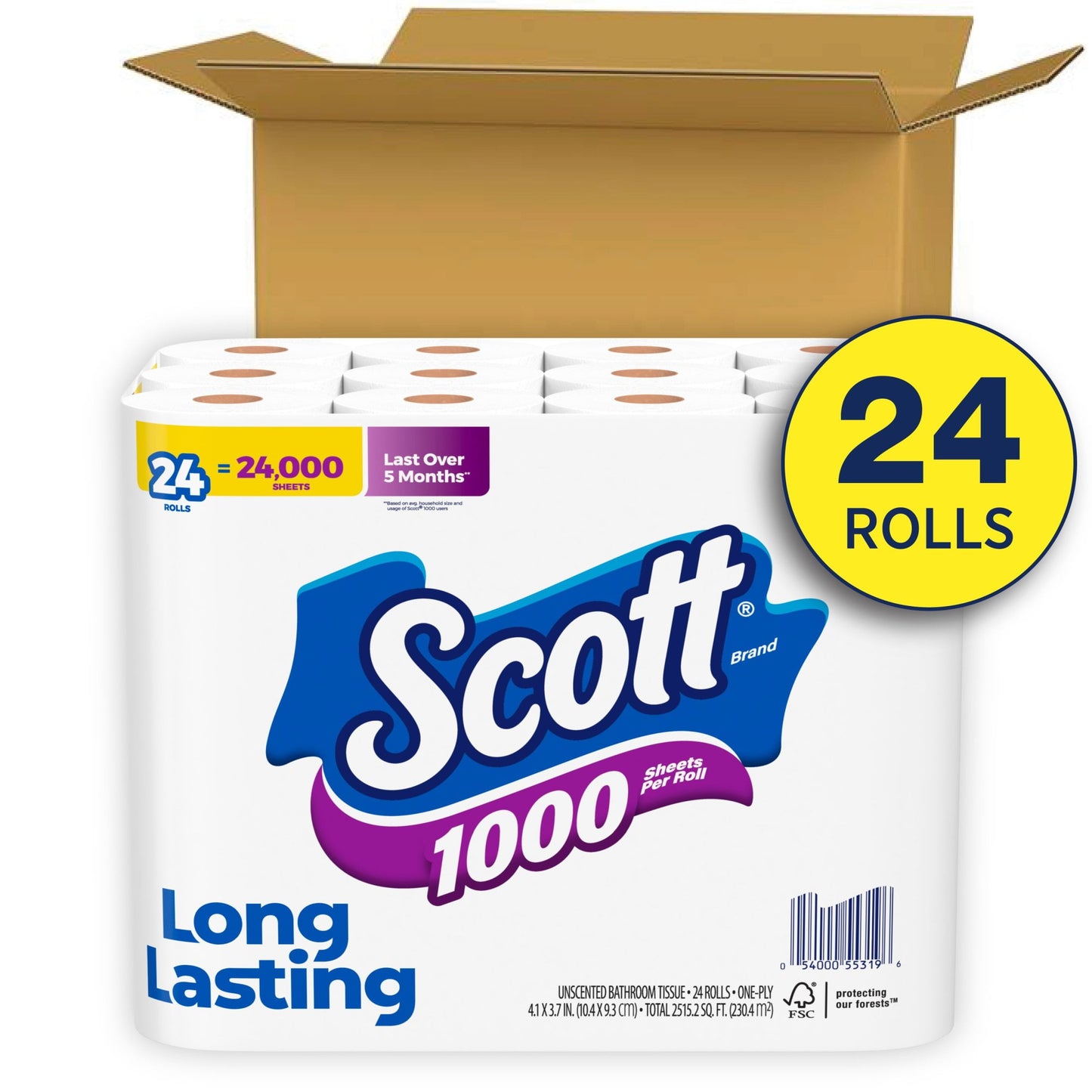 1000 Toilet Paper, 24 Rolls, 1,000 Sheets per Roll