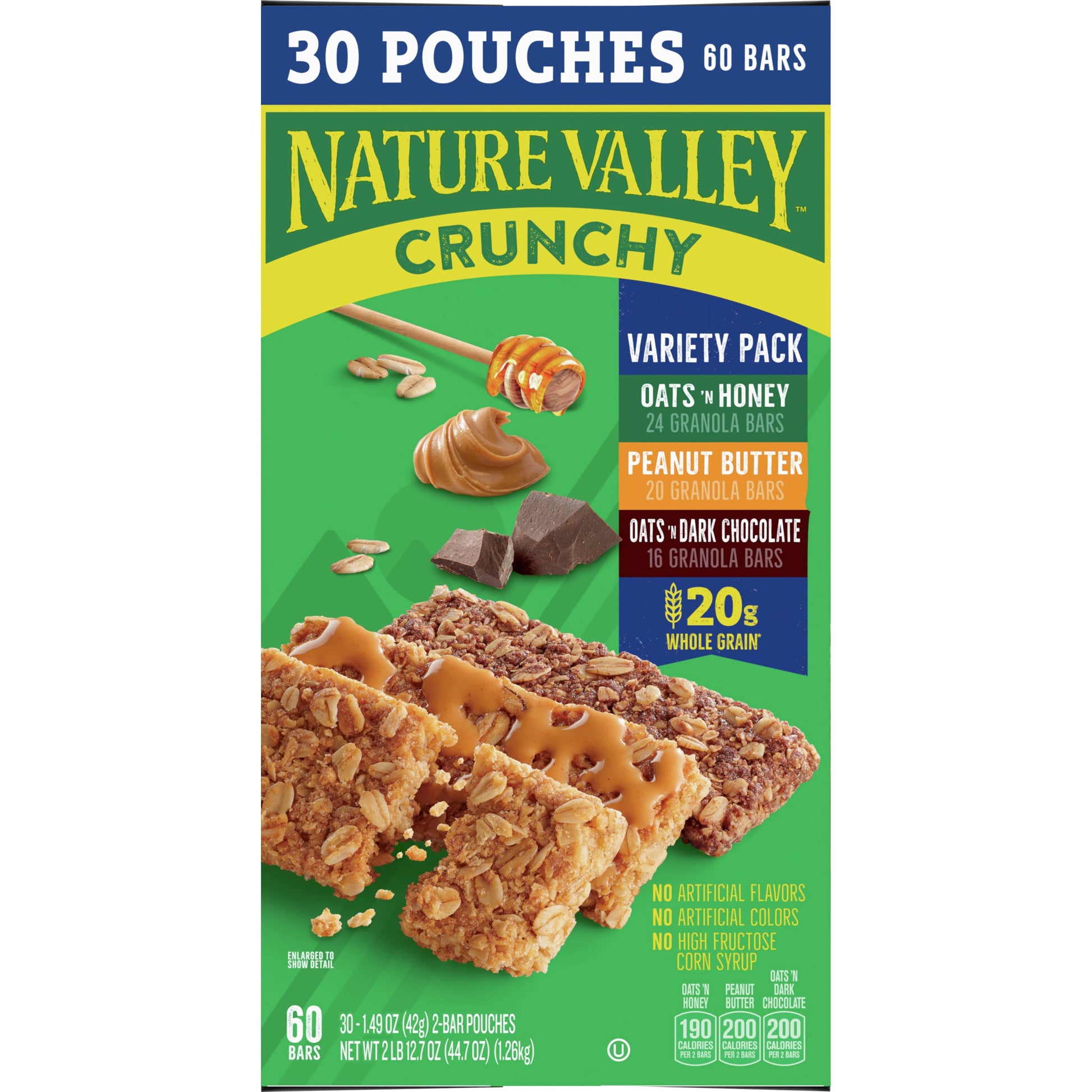 Nature Valley Crunchy Granola Bars, Variety Pack, 60 Bars, 44.7 OZ Count (30 Pouches)