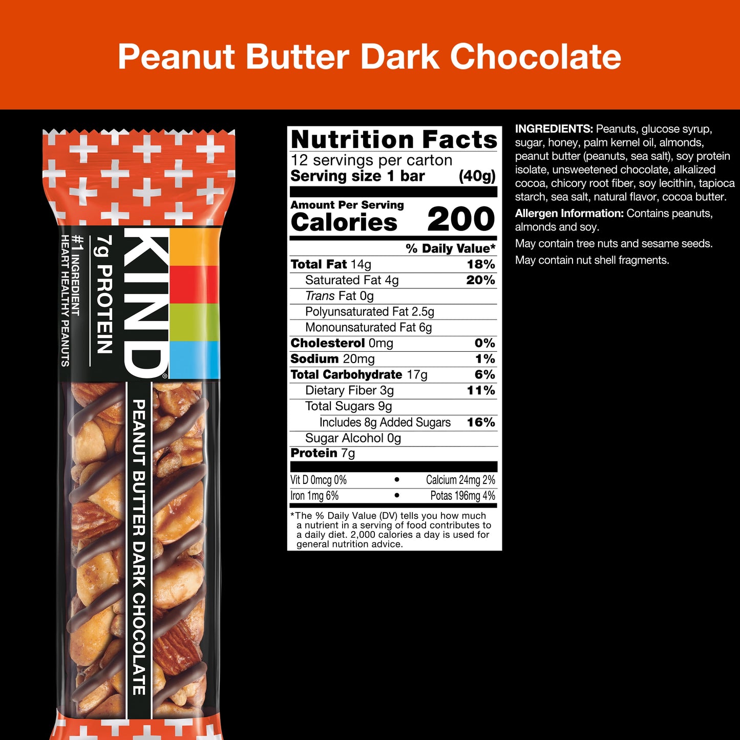 Gluten Free Peanut Butter Dark Chocolate Snack Bars, Value Pack, 1.4 Oz, 12 Count Box