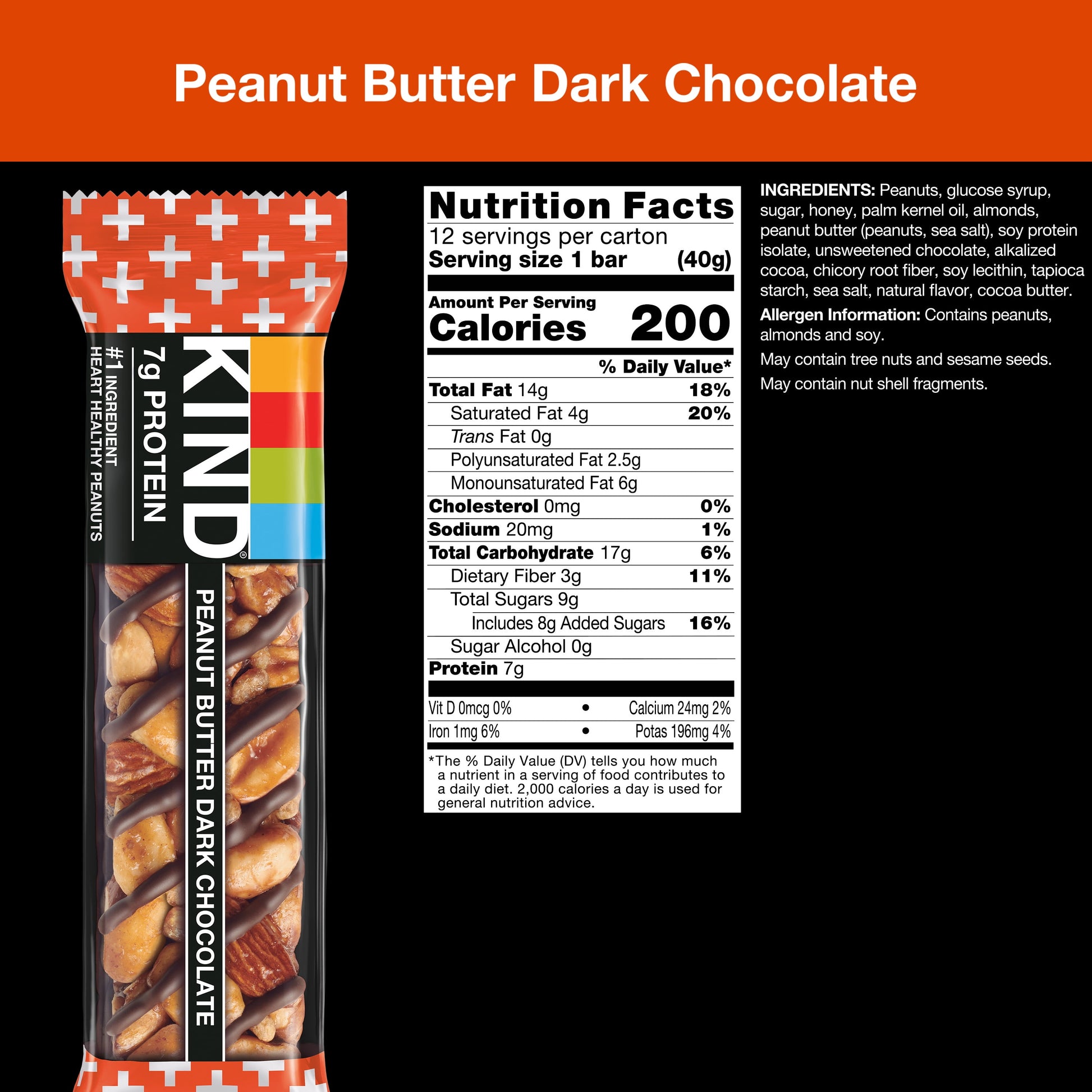 Gluten Free Peanut Butter Dark Chocolate Snack Bars, Value Pack, 1.4 Oz, 12 Count Box