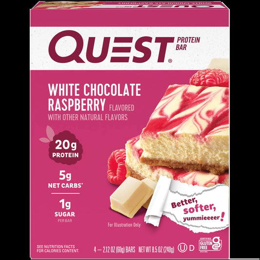 (3 Pack) Quest Protein Bar, White Chocolate Raspberry, 20G Protein, Gluten Free, 4 Ct