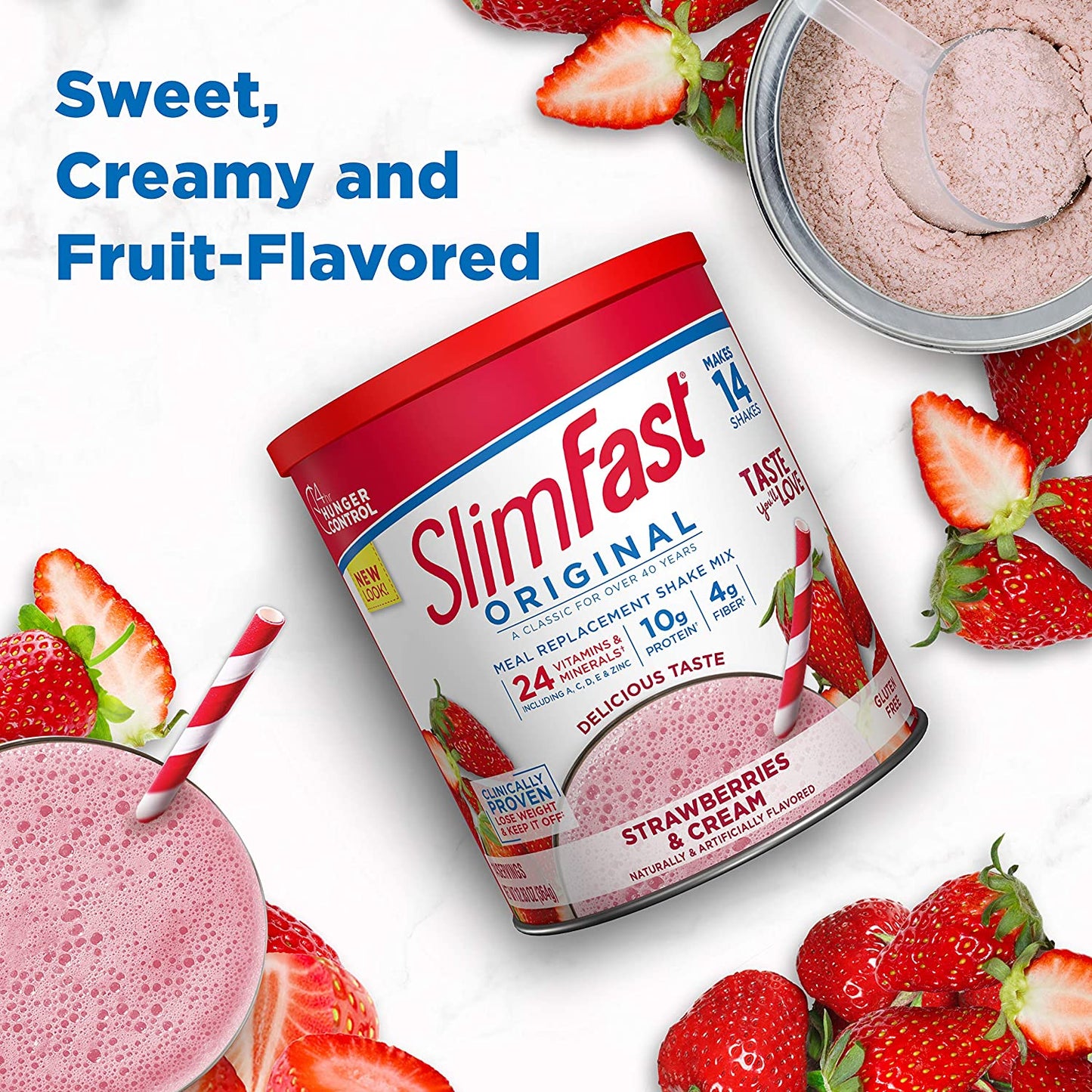 Meal Replacement Powder, Original Strawberries & Cream, Weight Loss Shake Mix, 10G of Protein, 14 Servings