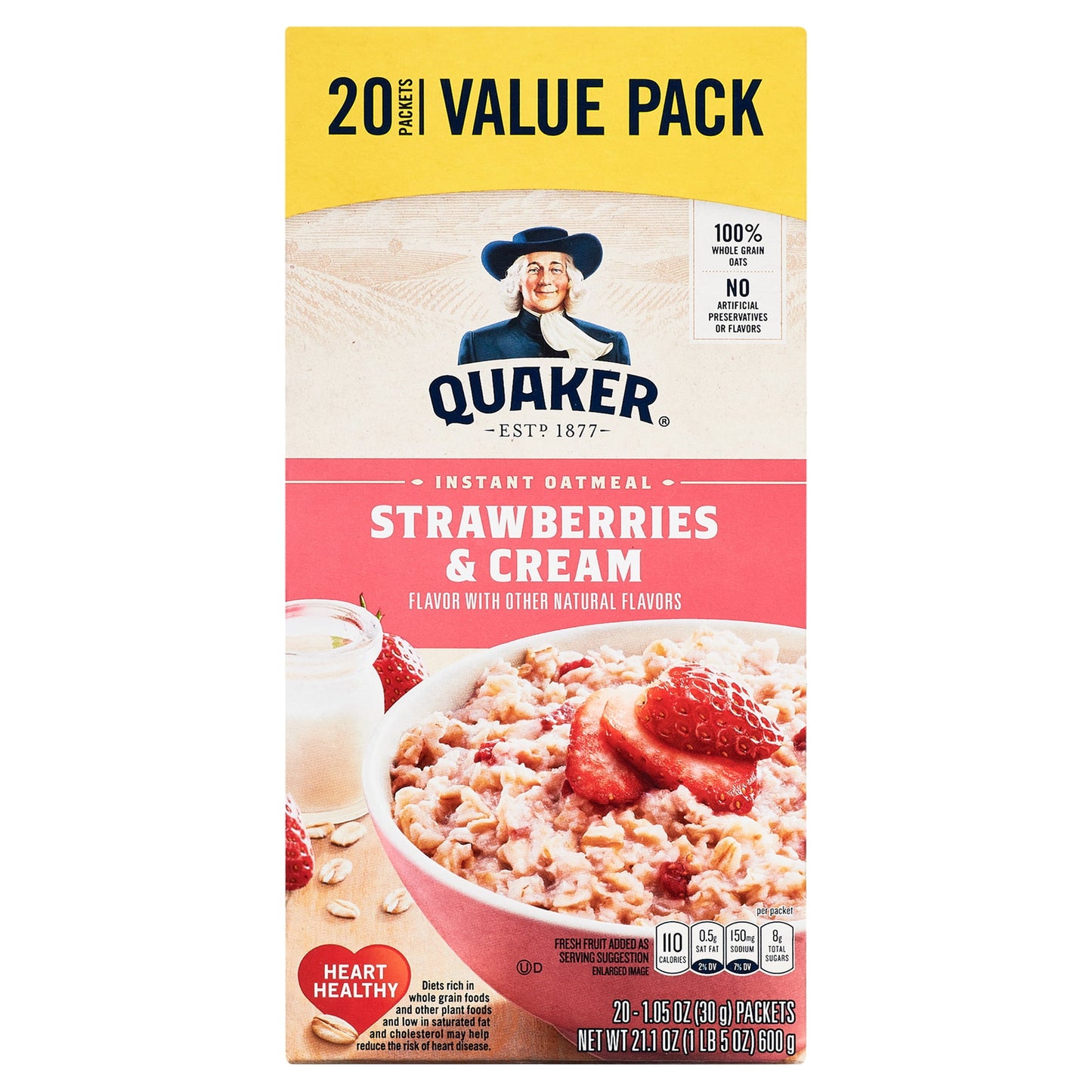 , Instant Oatmeal, Strawberry & Cream, Ready-To-Microwave Oatmeal, 1.1 Oz Packets, 20 Pack