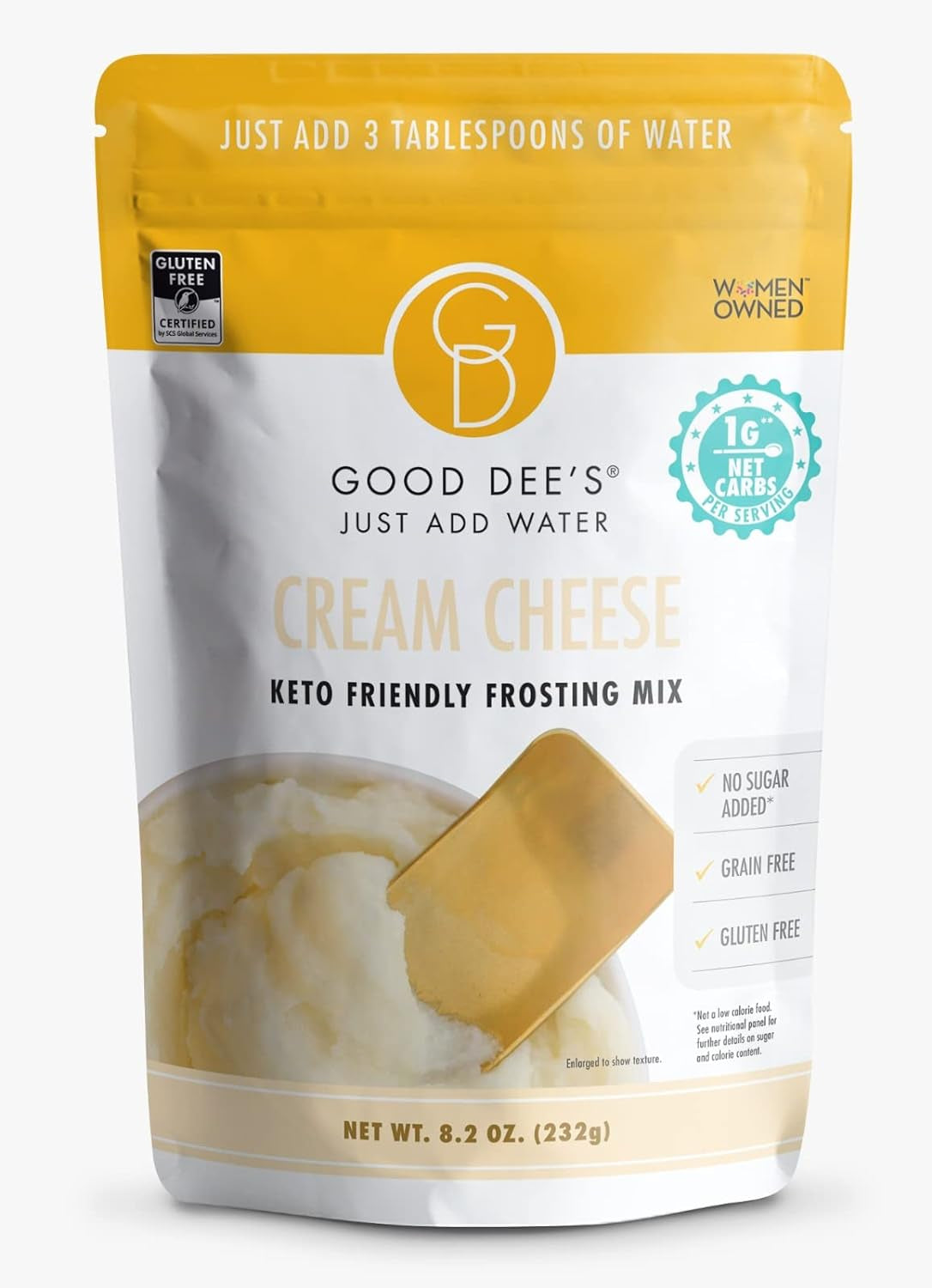 Good Dees Just Add Water Cream Cheese Frosting Mix, Keto Frosting Mix, No Sugar Added Frosting,Gluten Free & Maltitol Free, Diabetic, Atkins & WW Friendly (60 Calories, 1G Net Carb per Serving)