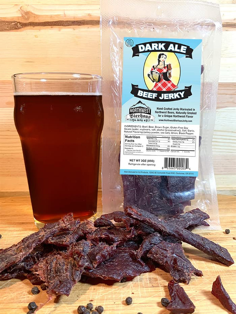 Northwest Bierhaus Jerky - Variety 4-Pack Gift Set - Beef Jerky Marinated in Beer (Dark Ale X2, Hot Dark Ale X2)