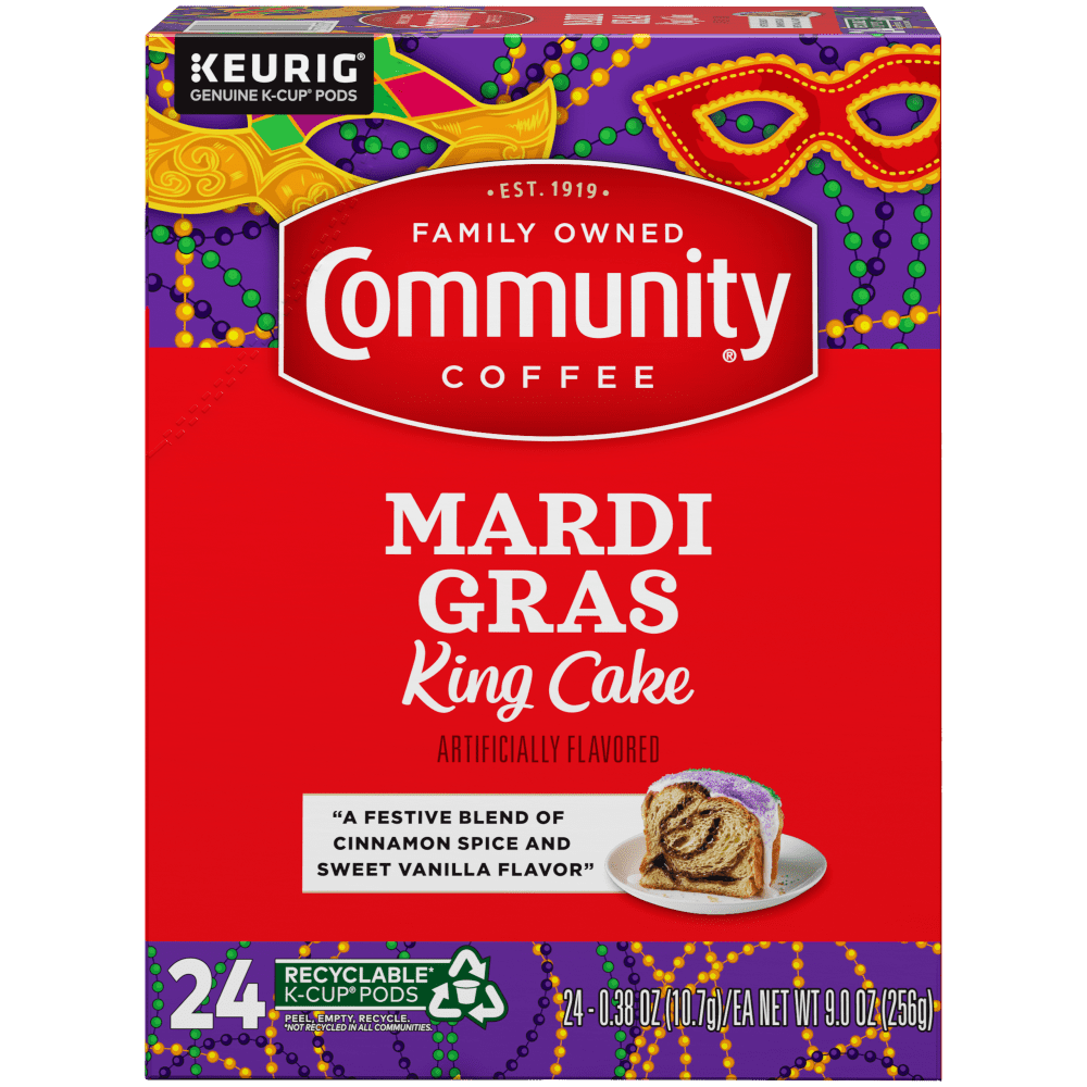 Community Coffee Mardi Gras King Cake Pods for Keurig K-cups 24 Count