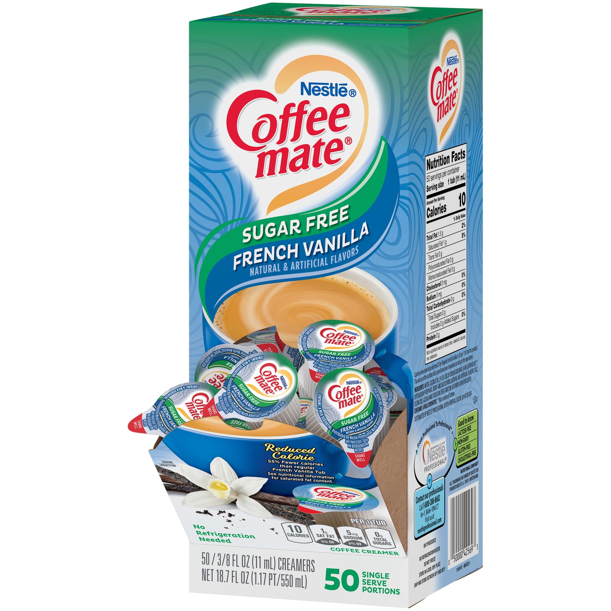 Coffee Mate Sugar Free French Vanilla Liquid Coffee Creamer Singles, Lactose-Free, 0.375 Fl Oz, 200 Ct