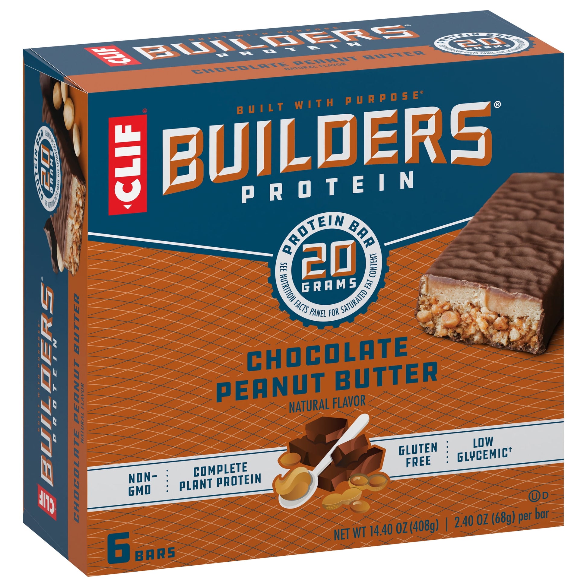 CLIF Builders - Chocolate Peanut Butter Flavor - Protein Bars - Gluten-Free - Non-Gmo - Low Glycemic - 20G Protein - 2.4 Oz. (6 Pack)