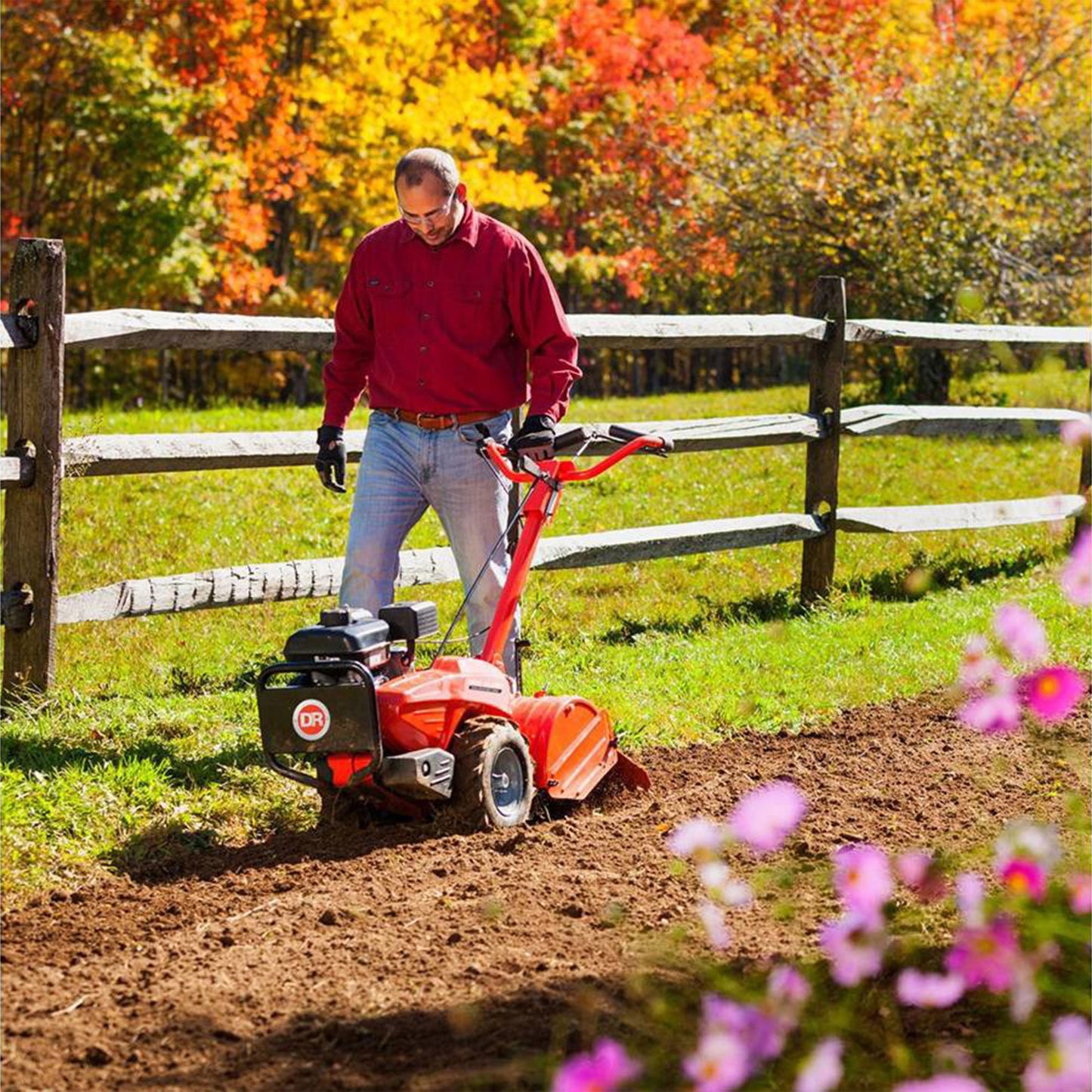 11 Inch Rear Tine Walk behind Tiller with Counter Rotating Tines, Orange