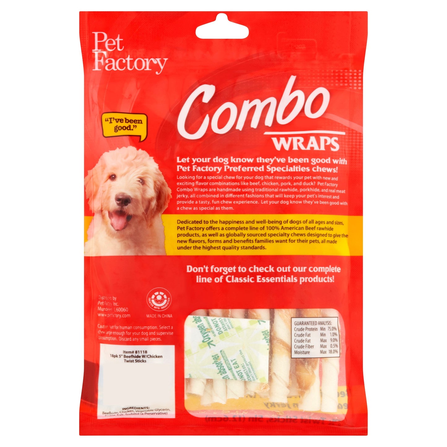 Combo Wraps Beefhide Wrapped with Real Chicken Jerky Dog Chews, 5" (18 Count)