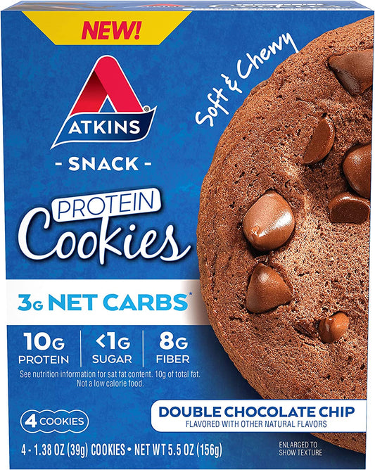 Double Chocolate Chip Protein Cookie, Protein Dessert, Rich in Fiber, 3G Net Carbs, 1G Sugar, Keto Friendly, 4 Count