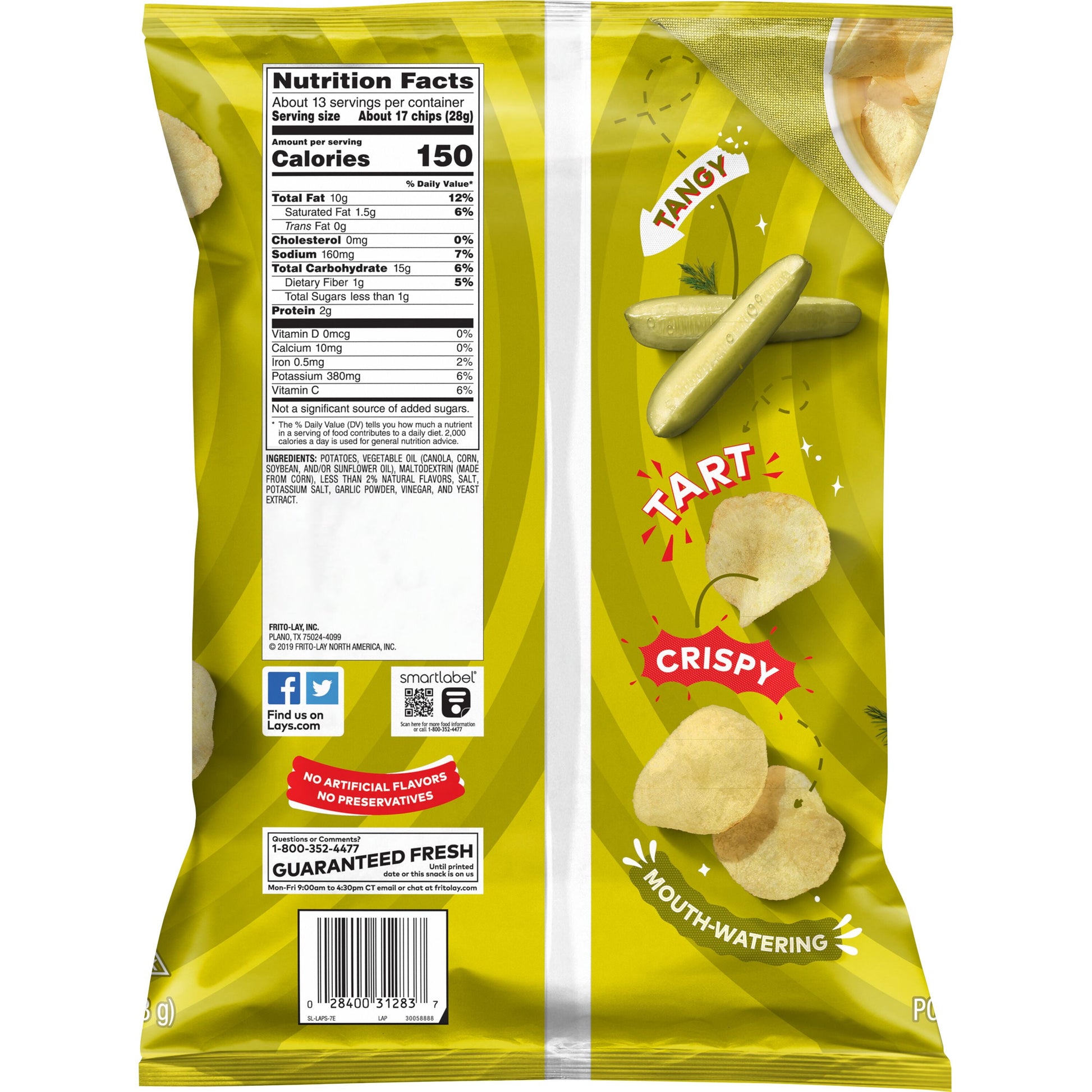 Dill Pickle Flavored Potato Chips, Party Size, 12.5 Oz Bag