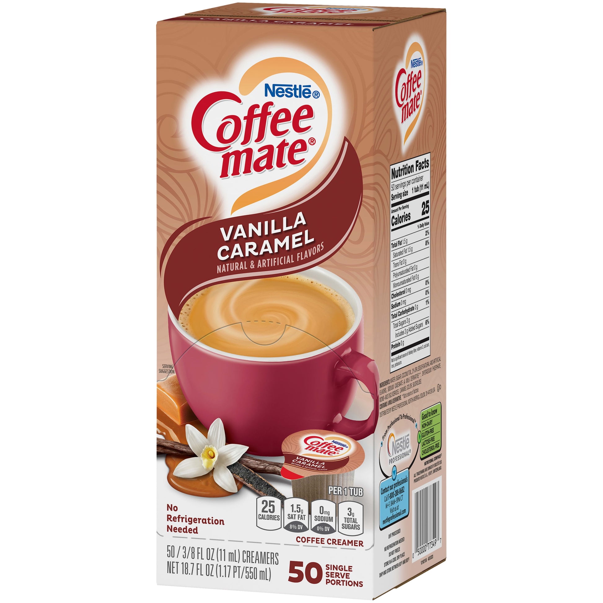 Coffee Mate Vanilla Caramel Non-Dairy Creamer, 0.375 Fl Oz, 200 Count Tubs (4 Packs of 50)