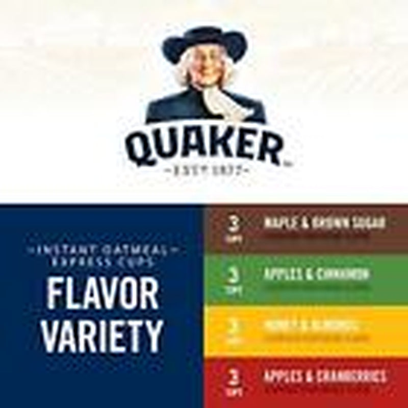 12Pk Quaker Instant Oatmeal Express Cups, 4 Flavor Variety Pack, 1.76 Ounce