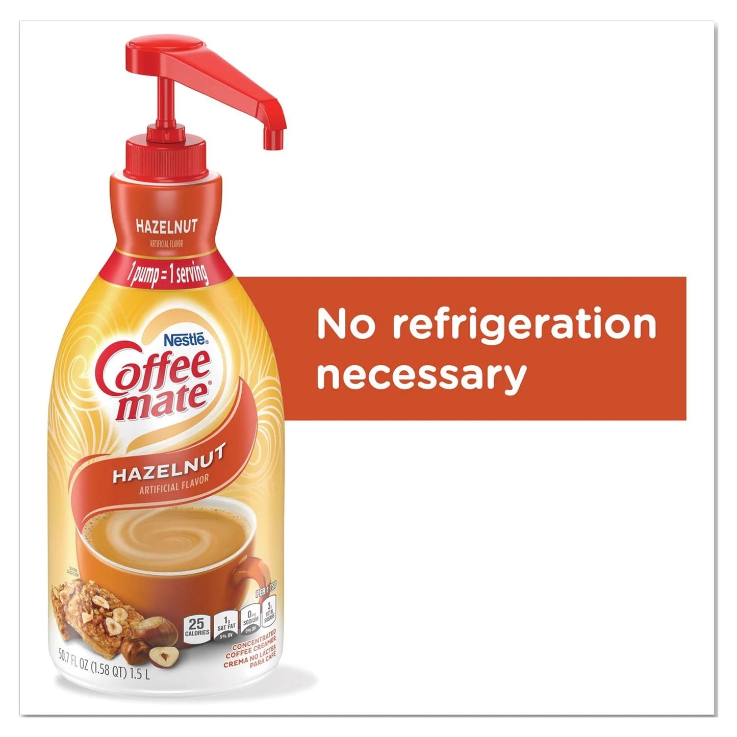 Coffee-Mate Hazelnut Liquid Creamer Pump Bottle, 1.5L