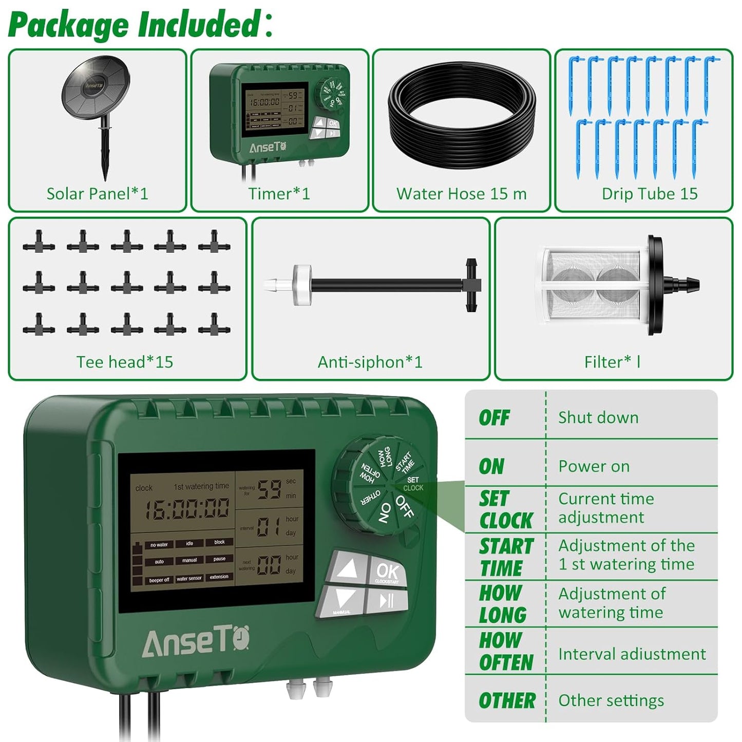 Solar Irrigation System with Split Water Timer with 2200 Mah Battery for Garden, Balcony, Solar Automatic Drip Irrigation System Hose Irrigation System with Water Level Detection