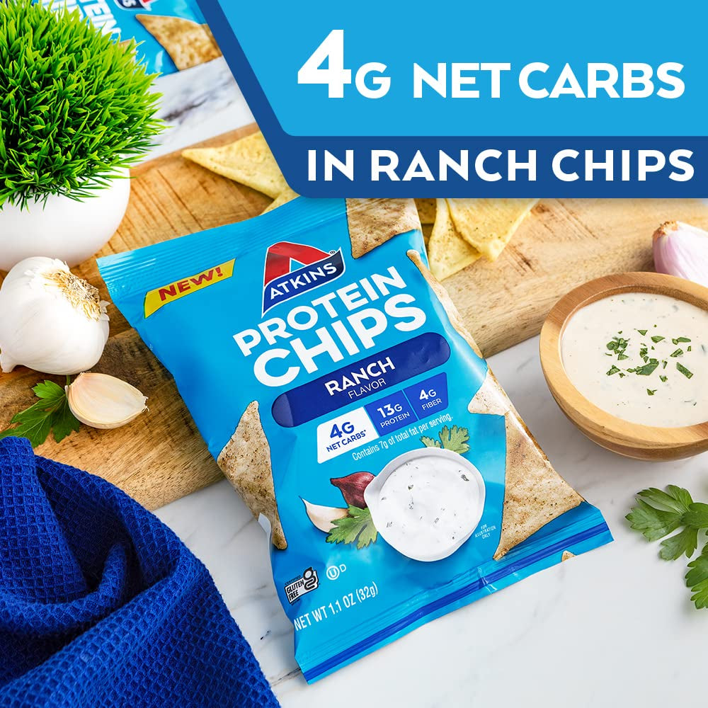 Atkins Protein Chips, Ranch, Keto Friendly, Baked Not Fried,1.1 Oz(Pack of 12)