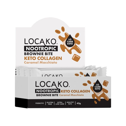 New Locako Keto Collagen Brownie Bite Nootropic Caramel Macchiato 40G X 15 Bars