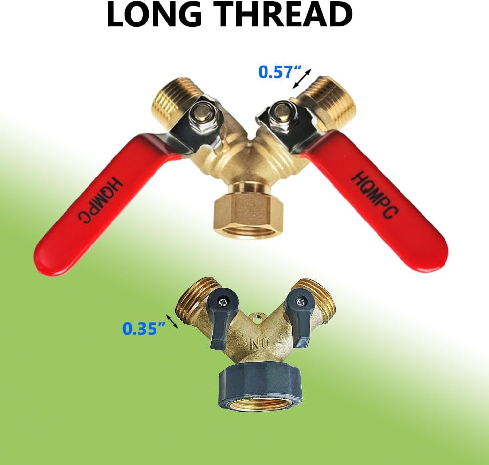 Garden Hose Y Valve Hose Splitter Brass Hose Splitter with Stainless Steel Long Handle Brass Y Valve Water Garden Hose Adapter 2 Way Y Valve 3/4" GHT Thread