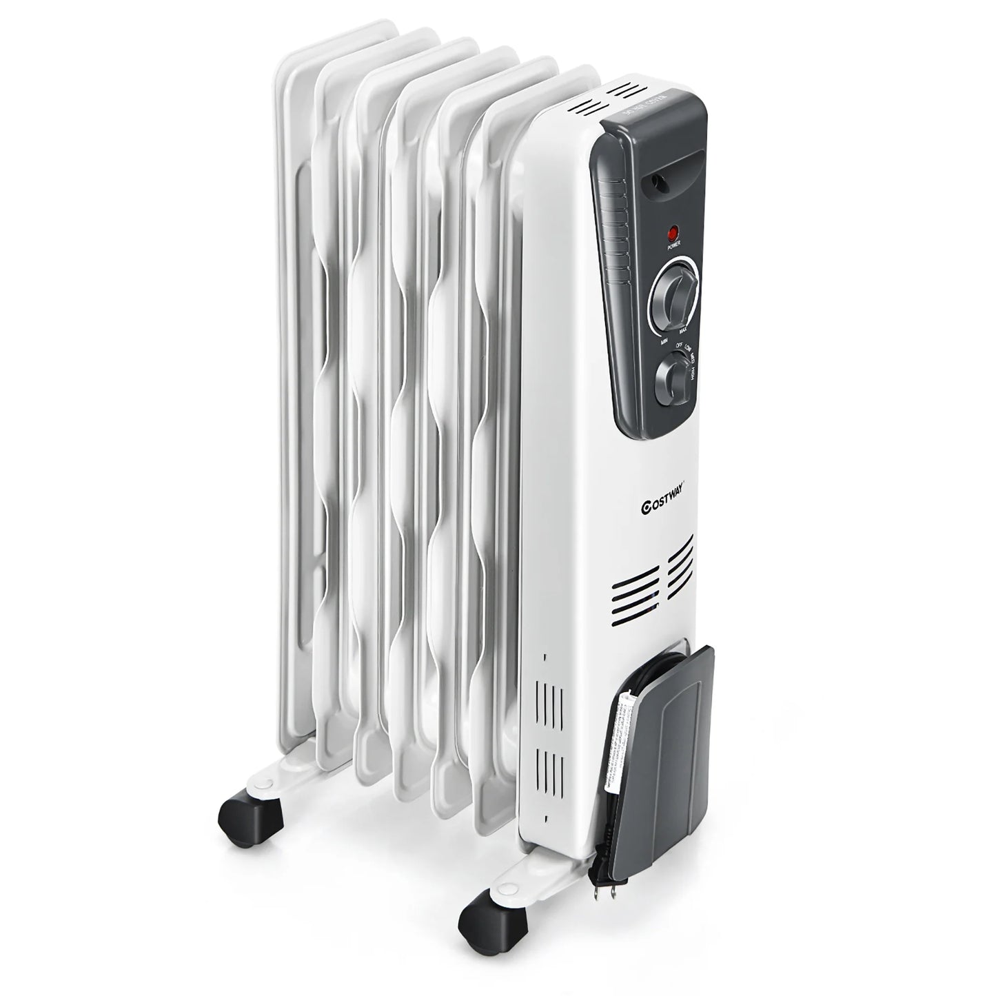 1500W Electric Oil Filled Radiator Space Heater 5.7 Fin Thermostat Room Radiant