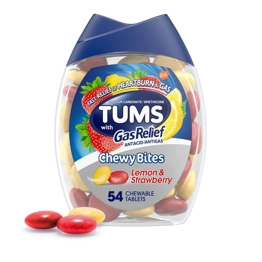 Chewy Bites with Gas Relief Antacid for Gas Lemon Strawberry, 54 Ct