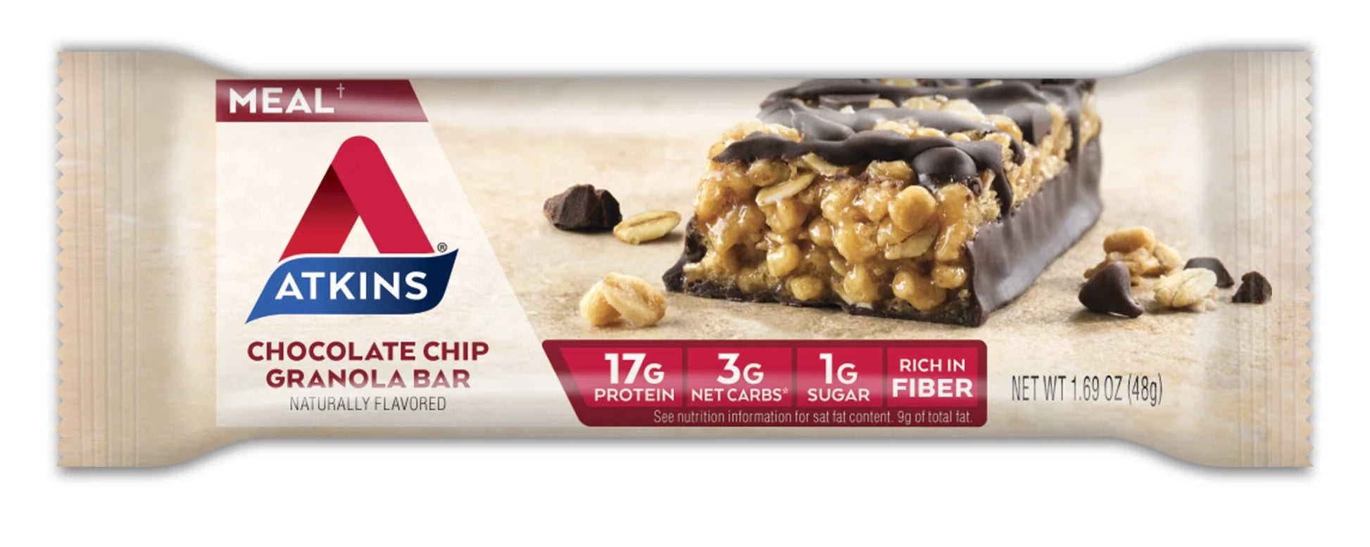 Chocolate Chip Granola Protein Meal Bar, Low Sugar, Meal Replacement, Keto Friendly, 6/5 Packs