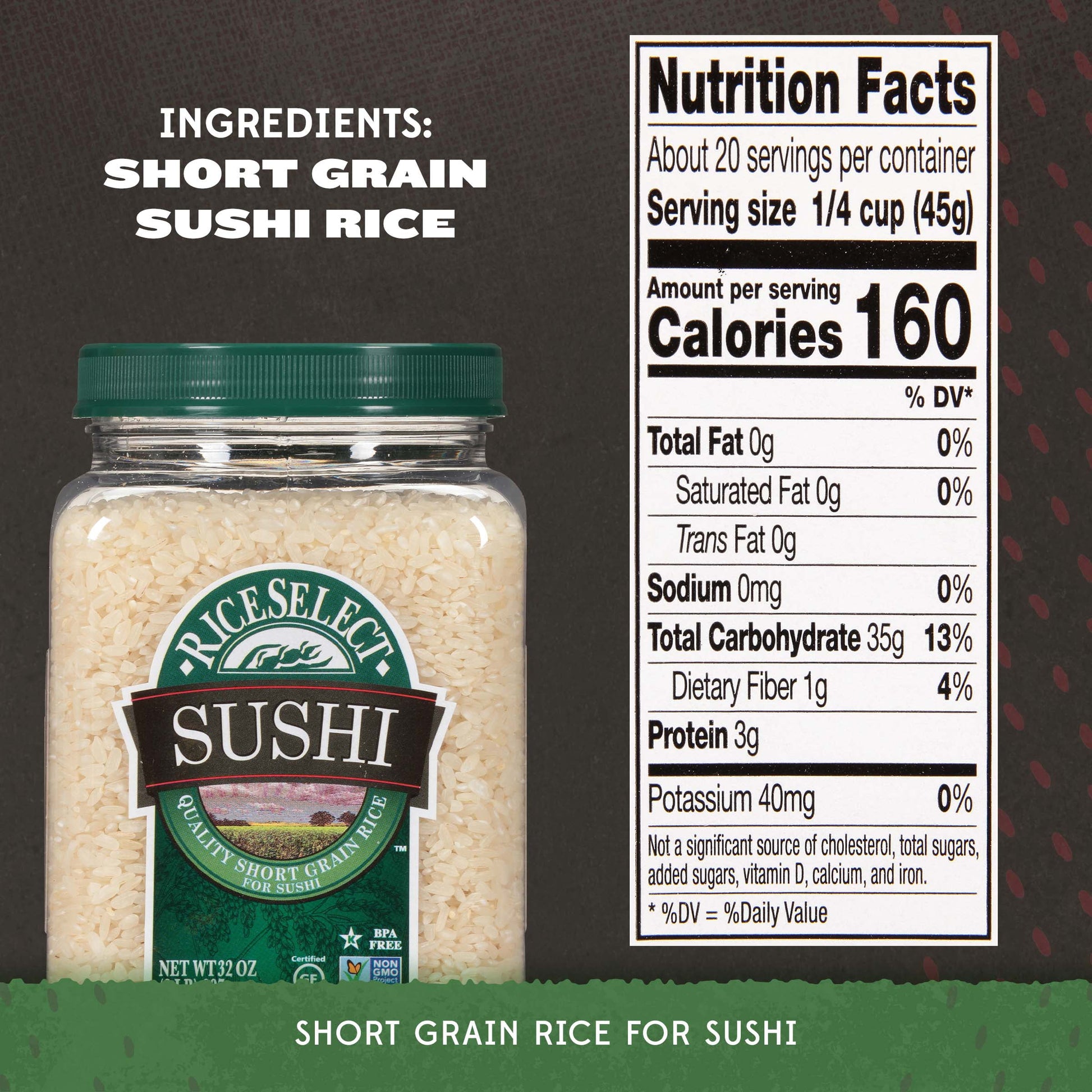 Sushi Rice, Premium Short Grain Rice for Sushi, 2 Lb Jar