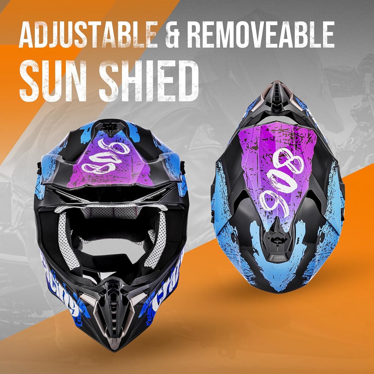 Adult ATV Dirt Bike Helmet with Goggles Gloves & Mask Quick Release Buckle Adjustable Sun Visor Motorcycle Adult Helmet Off-Road Motocross Downhill Moped MX for Unisex-Adult