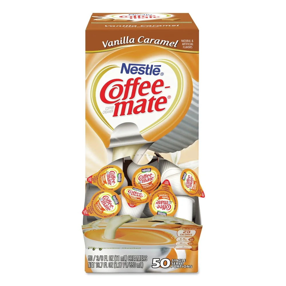 Coffee Mate Vanilla Caramel Liquid Coffee Creamer Singles, Lactose-Free Creamer, 0.375 Fl Oz, 50 Ct