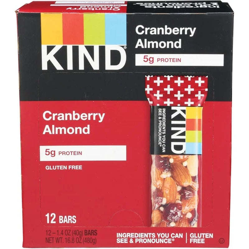 Bars, Cranberry Almond + Antioxidants with Macadamia Nuts, Gluten Free, 1.4Oz, 12 Snack Bars