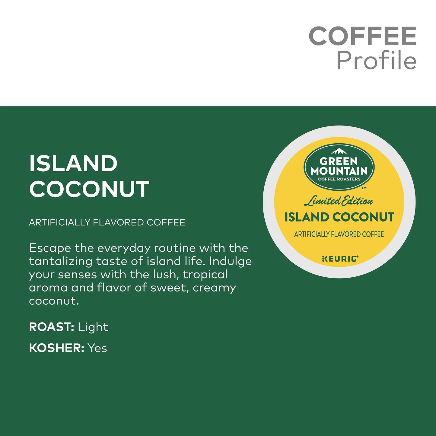 , Island Coconut Light Roast K-Cup Coffee Pods, 24 Count