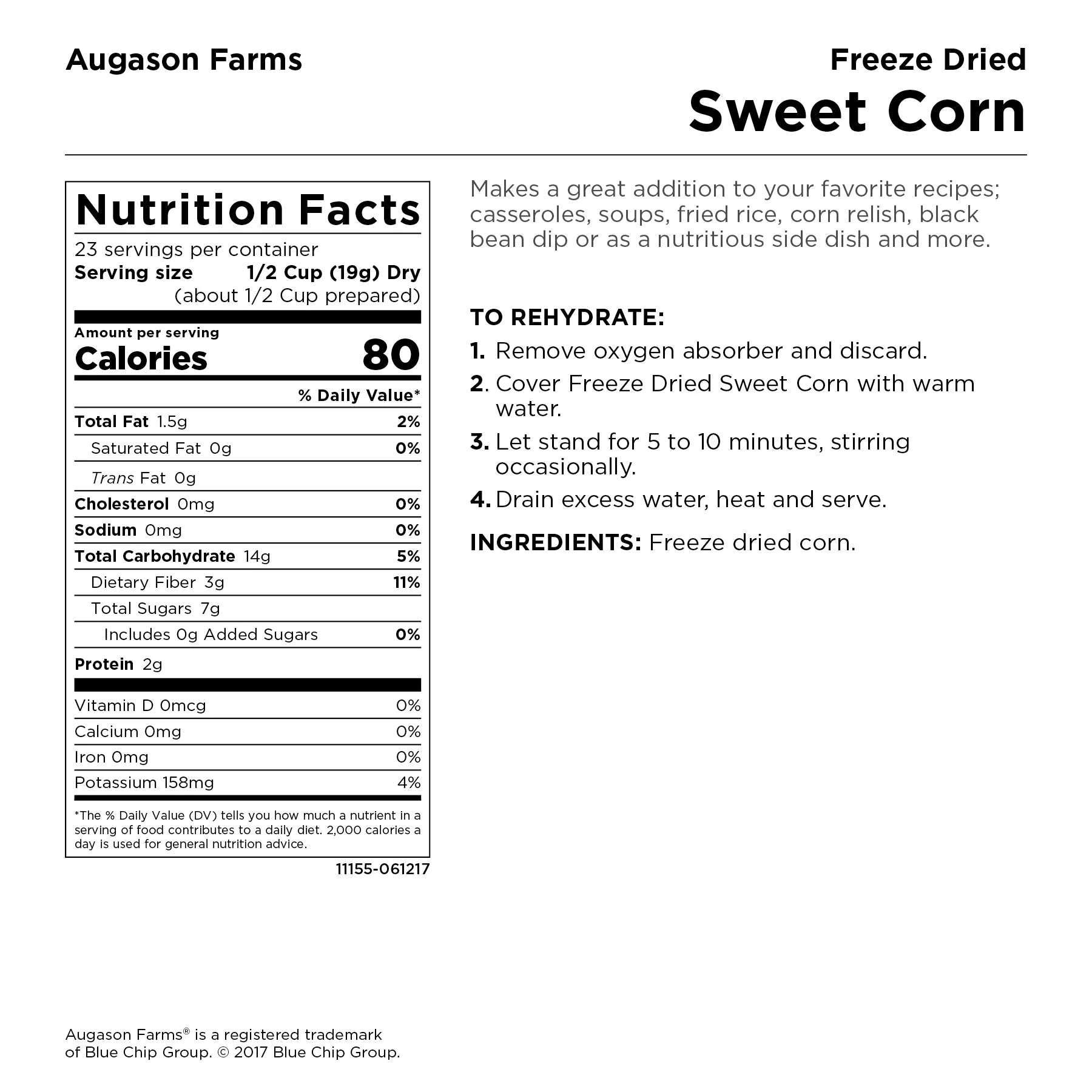 Freeze Dried Sweet Corn 1 Lb No. 10 Can